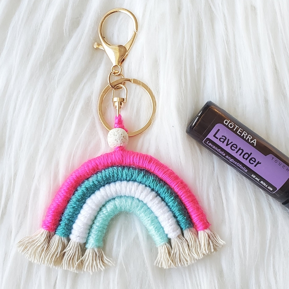Handmade rainbow keychain pink